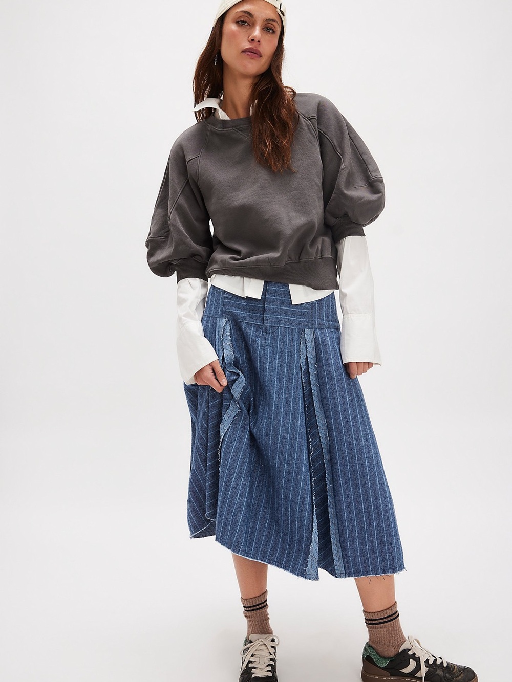 Free People Charcoal Puff-Sleeve Sweatshirt